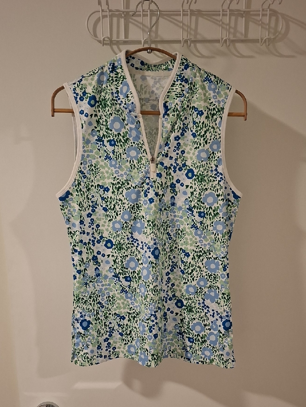 Tory (Burch) Sport Blue & Green Floral Golf/Tennis Quarter-zip Tank (Size M)